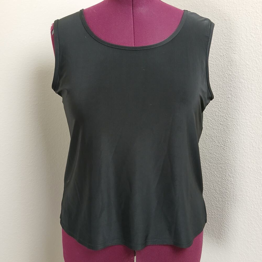 IC Collection black scoop neck tank top L vtg Y2K side slits summer layers USA